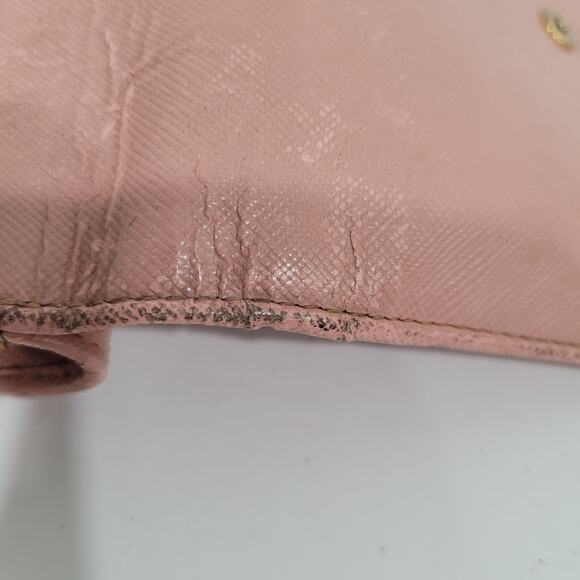 PRADA Saffiano Fiocco Orchidea Wallet Medium Bi Fold Light Pink Zip Around Logo - Picture 13 of 16